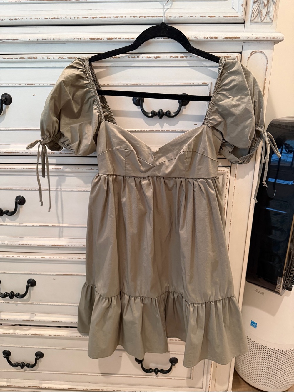 Source Unknown Olive Green Puff Sleeve Mini Dress